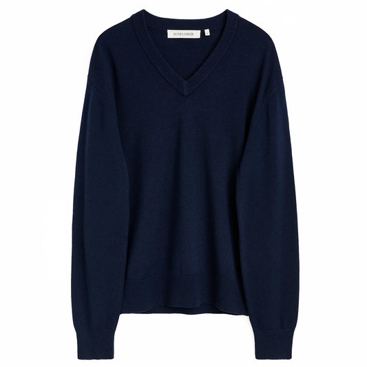 SUNFLOWER Moon Merino V Neck Navy 商品画像 正面