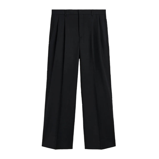 SUNFLOWER Wide Pleated Trouser Tropical Wool Black　正面写真