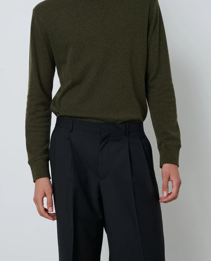 SUNFLOWER Wide Pleated Trouser Tropical Wool Black 腰回り詳細