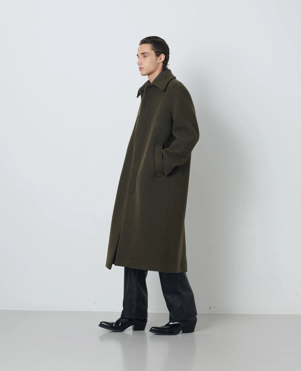 SUNFLOWER Winter Coat Green Moss 着用イメージ 側面