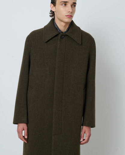 SUNFLOWER Winter Coat Green Moss 着用イメージ LOOK ウール素材