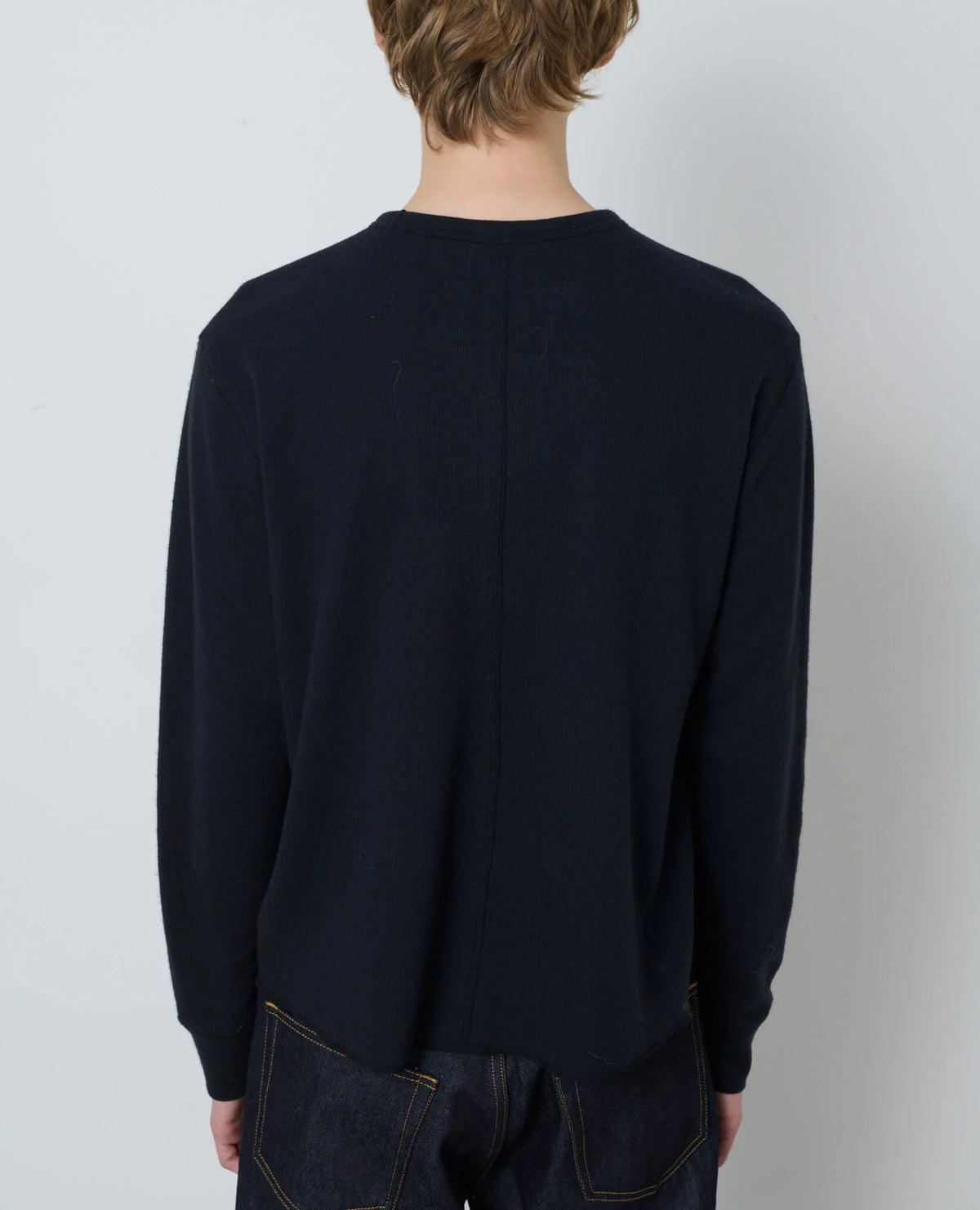 SUNFLOWER Wool Waffle Tee LS Black 着用イメージ 背面