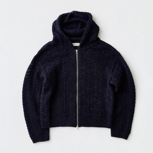 ENCOMING Knitted Mohair Hoodie Navy 商品画像 正面