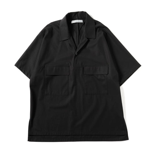 AFTERHOURS OPEN COLLAR SHIRT BLACK【A008-E1SH】(N)
