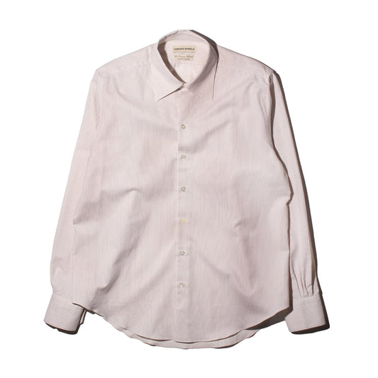 WHITE OCHER STRIPES NORMAL SHIRT – CAMISAS MANOLO 正面全体画像